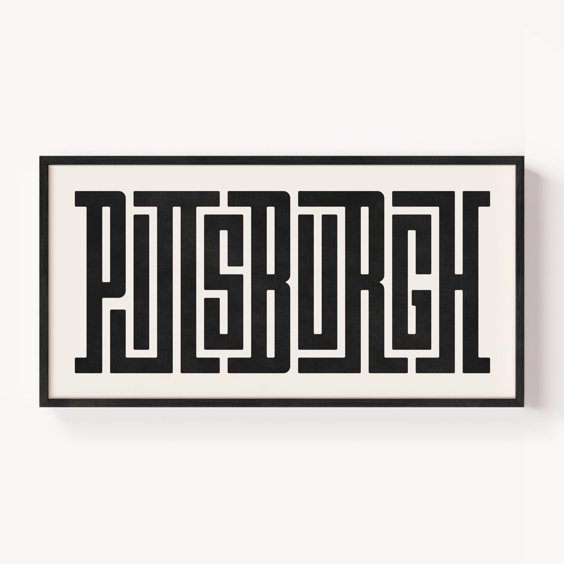 Modern Framed Pittsburgh Art - Black Typography Design on White Background