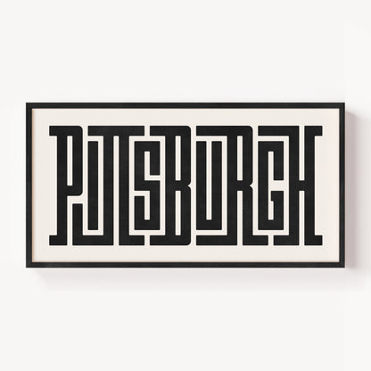 Modern Framed Pittsburgh Art - Black Typography Design on White Background