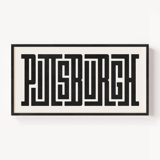 Modern Framed Pittsburgh Art - Black Typography Design on White Background