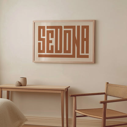Wood framed minimalist Sedona Wall Decor in Boho style room wtih neutral colors