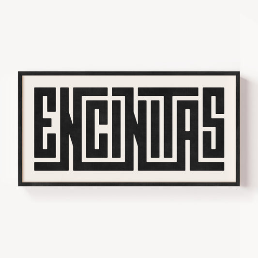 Modern Framed Encinitas Art - Black Typography Design on White Background