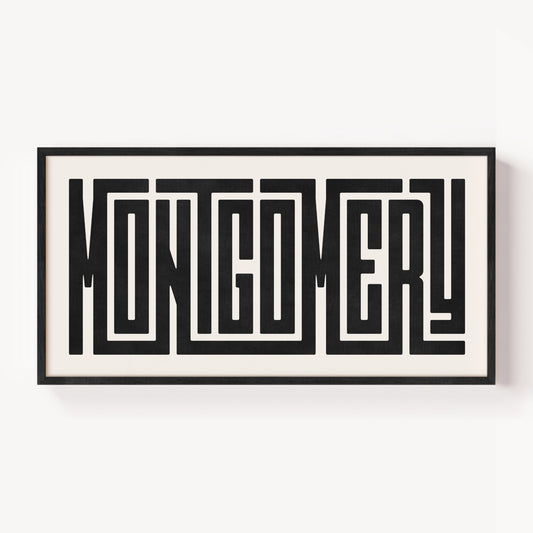 Modern Framed Montgomery Art - Black Typography Design on White Background