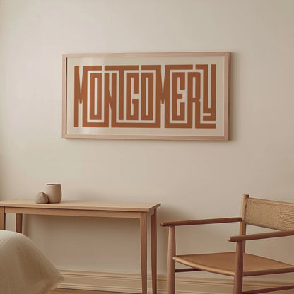 Wood framed minimalist Montgomery Wall Decor in Boho style room wtih neutral colors
