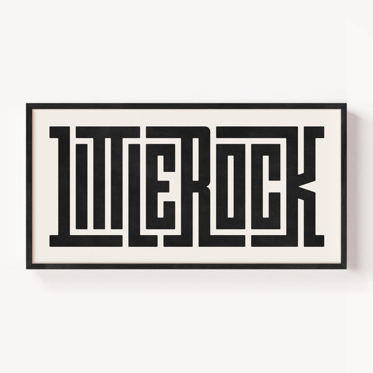 Modern Framed Little Rock Art - Black Typography Design on White Background