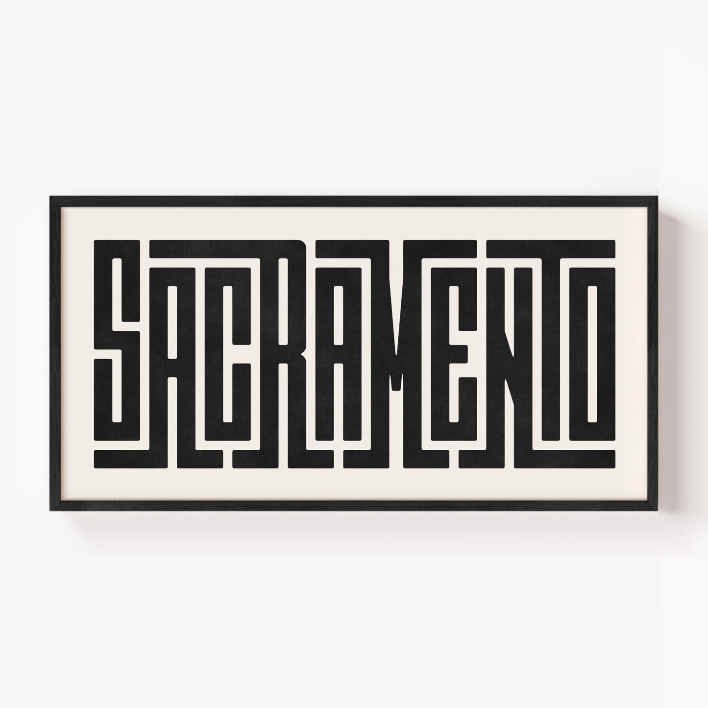 Modern Framed Sacramento Art - Black Typography Design on White Background
