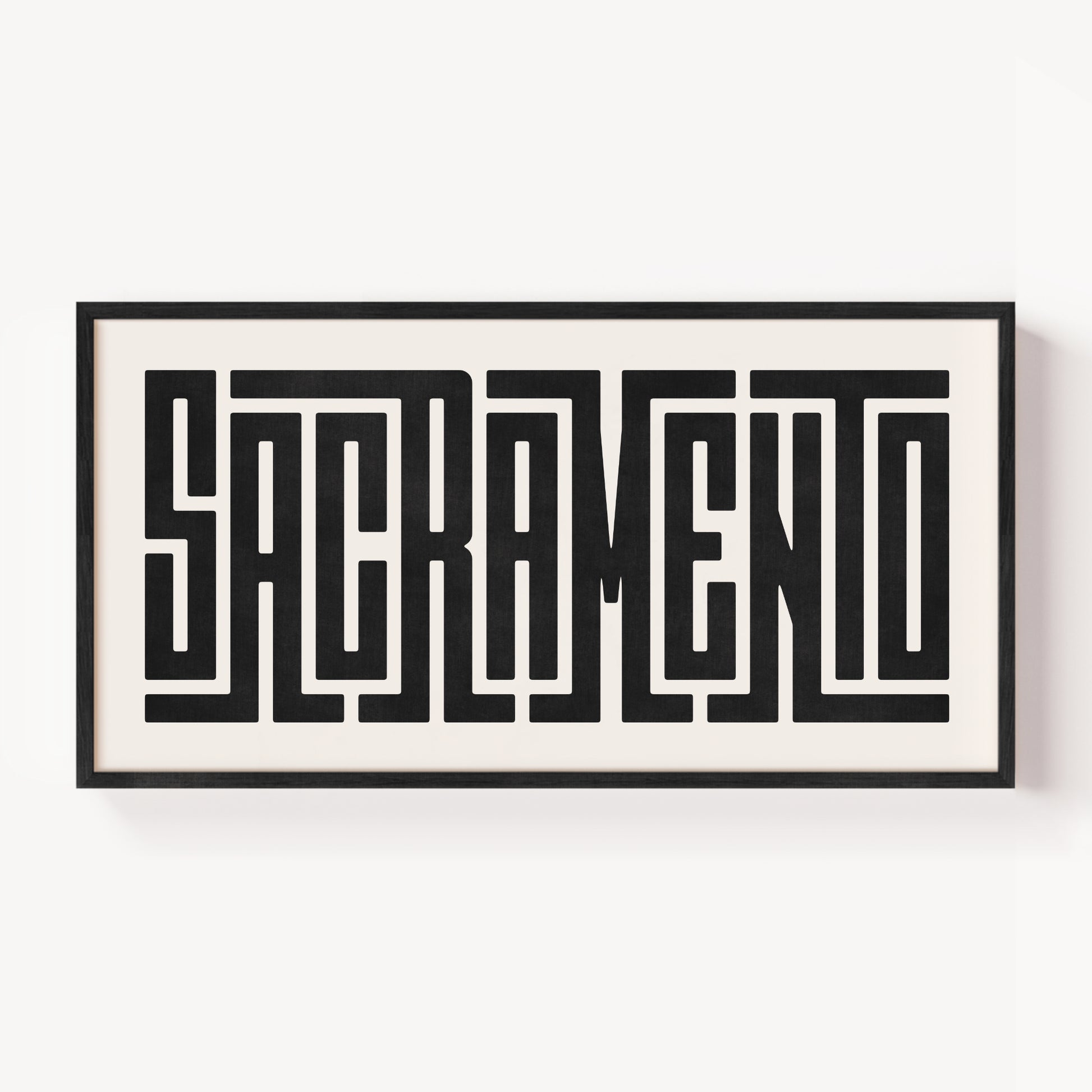 Modern Framed Sacramento Art - Black Typography Design on White Background