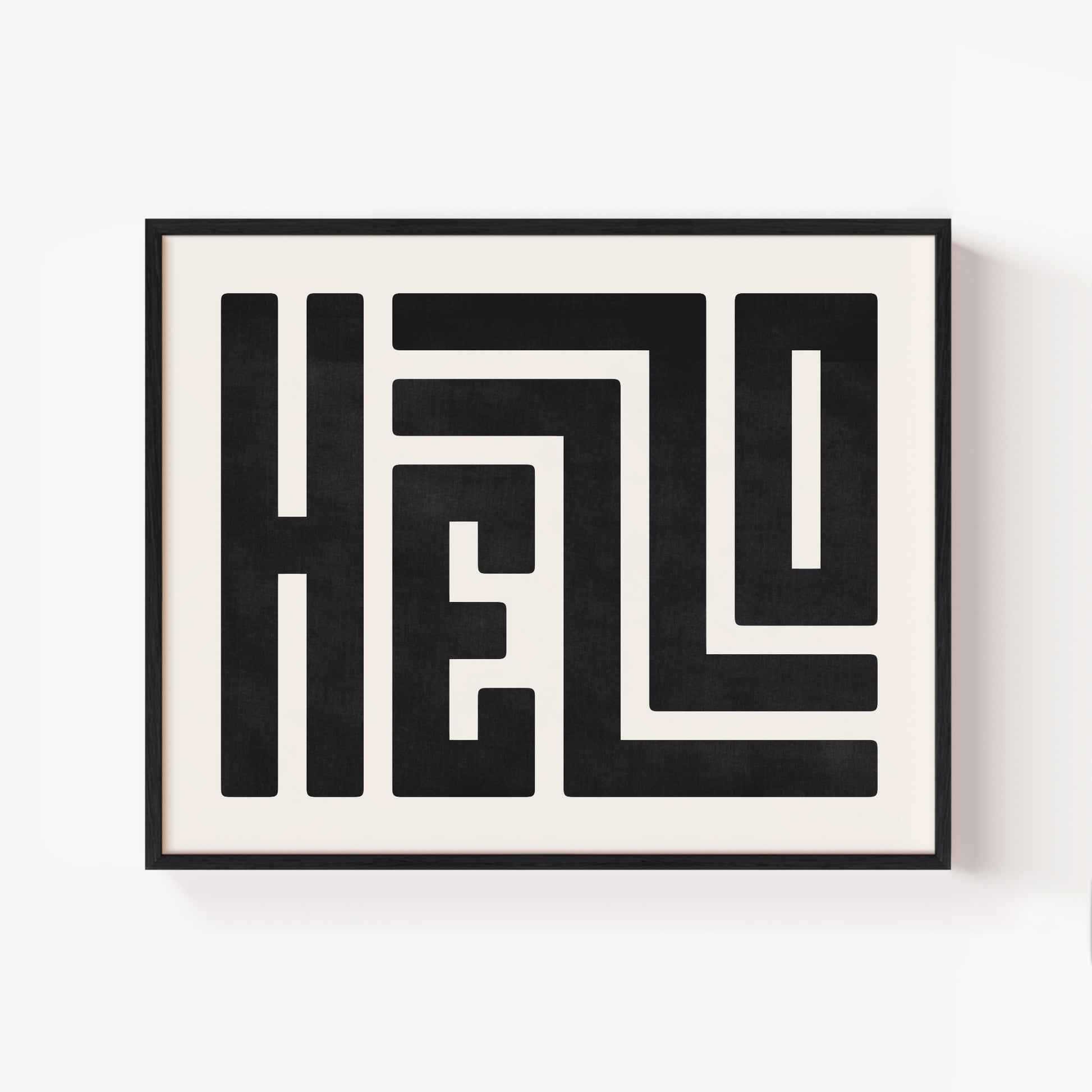 Modern Framed Hello Art - Black Typography Design on White Background