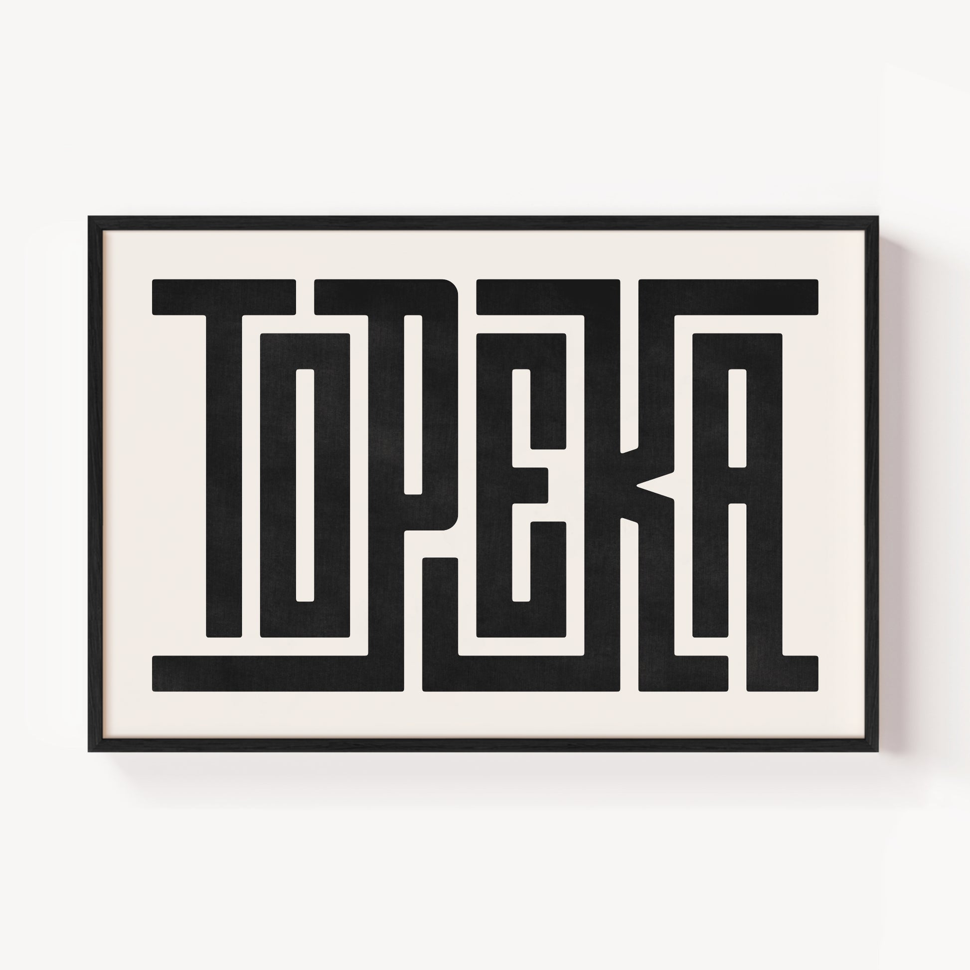 Modern Framed Topeka Art - Black Typography Design on White Background
