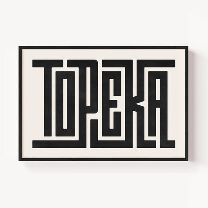 Modern Framed Topeka Art - Black Typography Design on White Background