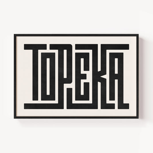 Modern Framed Topeka Art - Black Typography Design on White Background