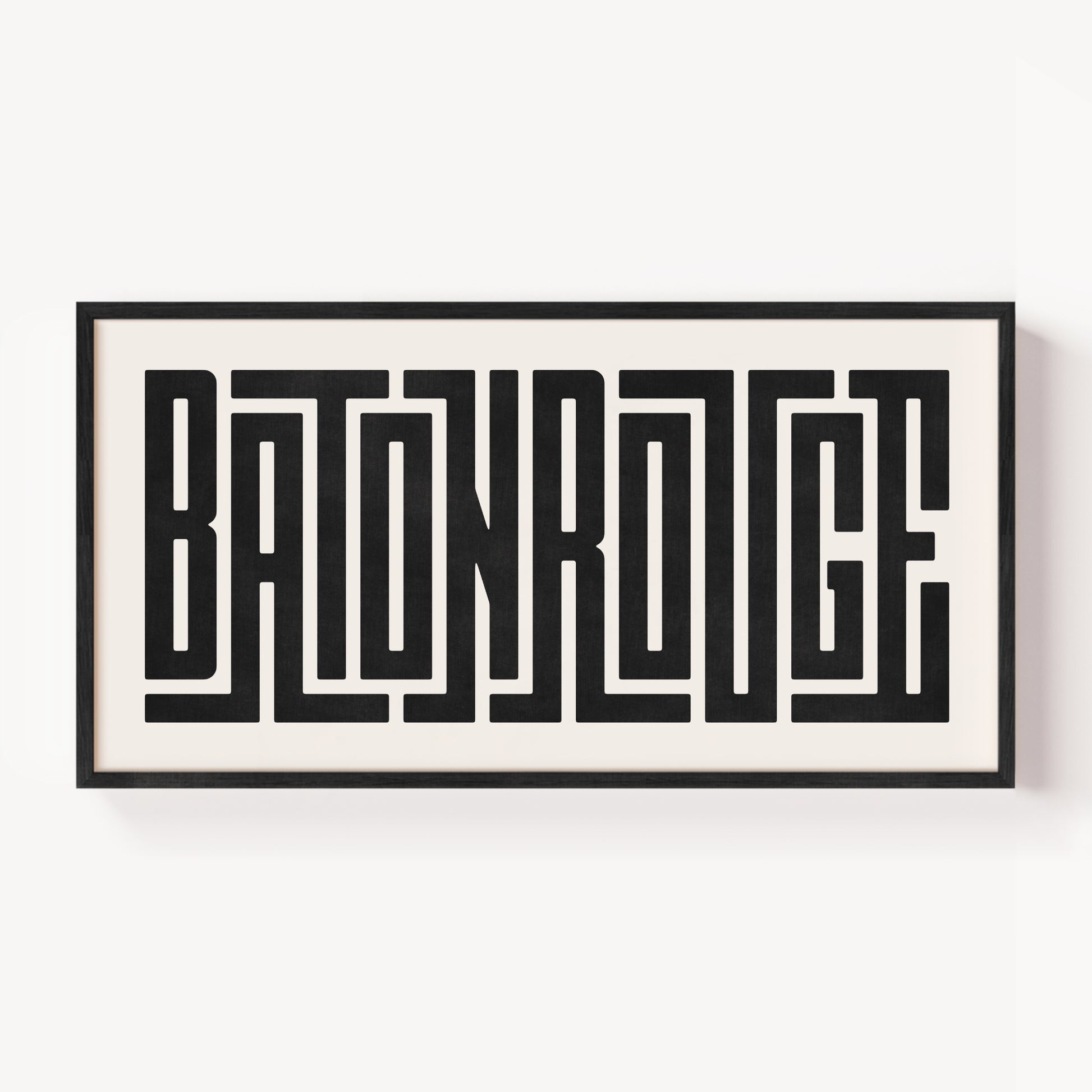 Modern Framed Baton Rouge Art - Black Typography Design on White Background