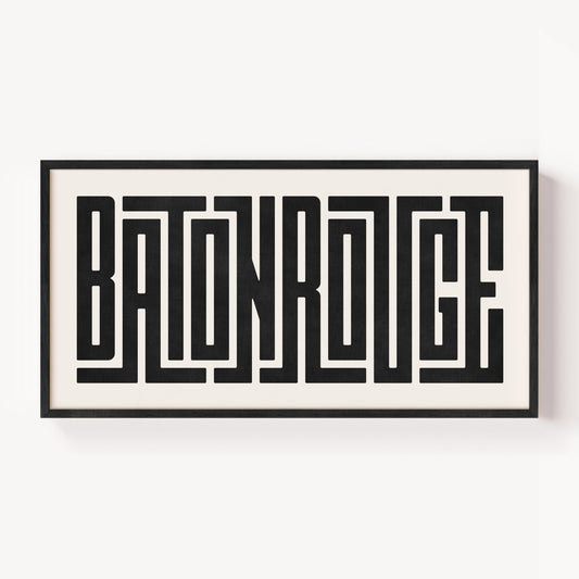 Modern Framed Baton Rouge Art - Black Typography Design on White Background