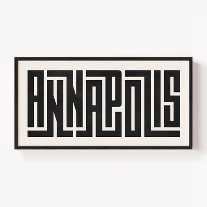 Modern Framed Annapolis Art - Black Typography Design on White Background