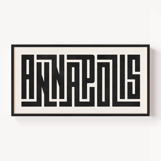 Modern Framed Annapolis Art - Black Typography Design on White Background