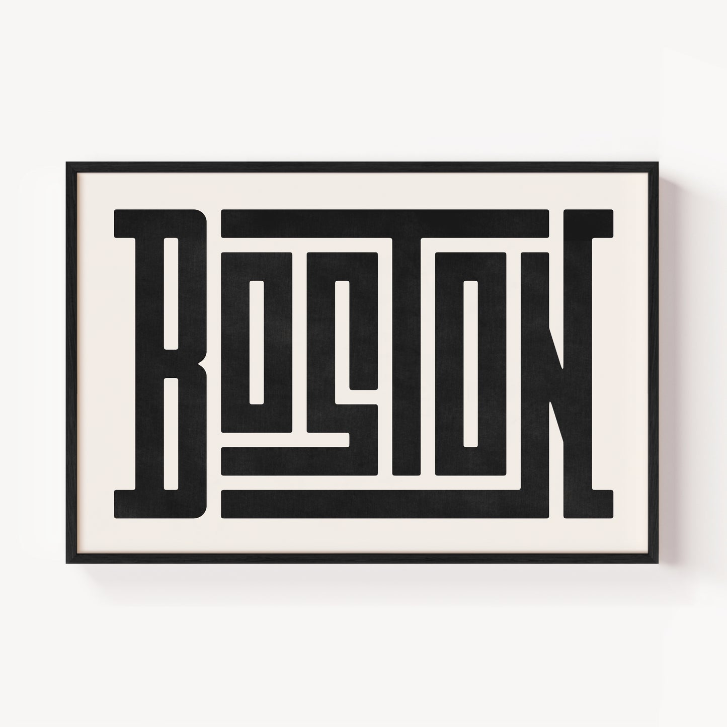 Modern Framed Boston Art - Black Typography Design on White Background