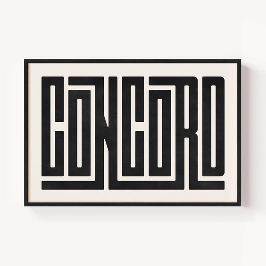 Modern Framed Concord Art - Black Typography Design on White Background