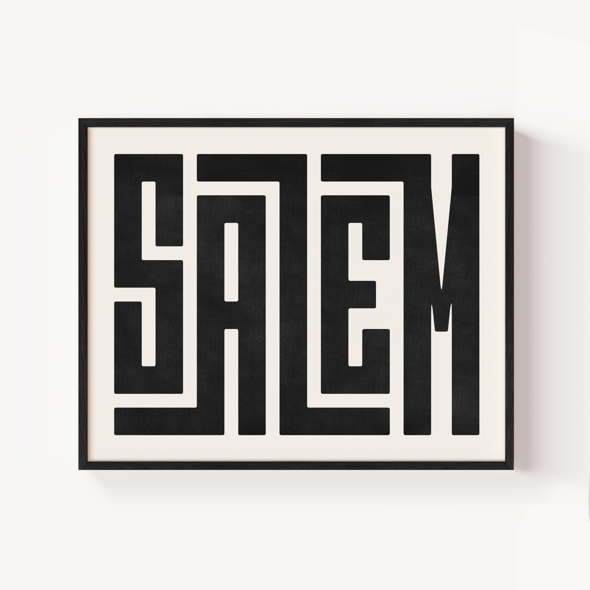 Modern Framed Salem Art - Black Typography Design on White Background