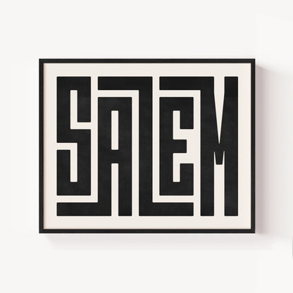 Modern Framed Salem Art - Black Typography Design on White Background