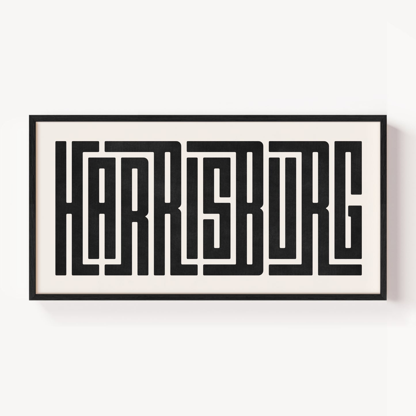 Modern Framed Harrisburg Art - Black Typography Design on White Background