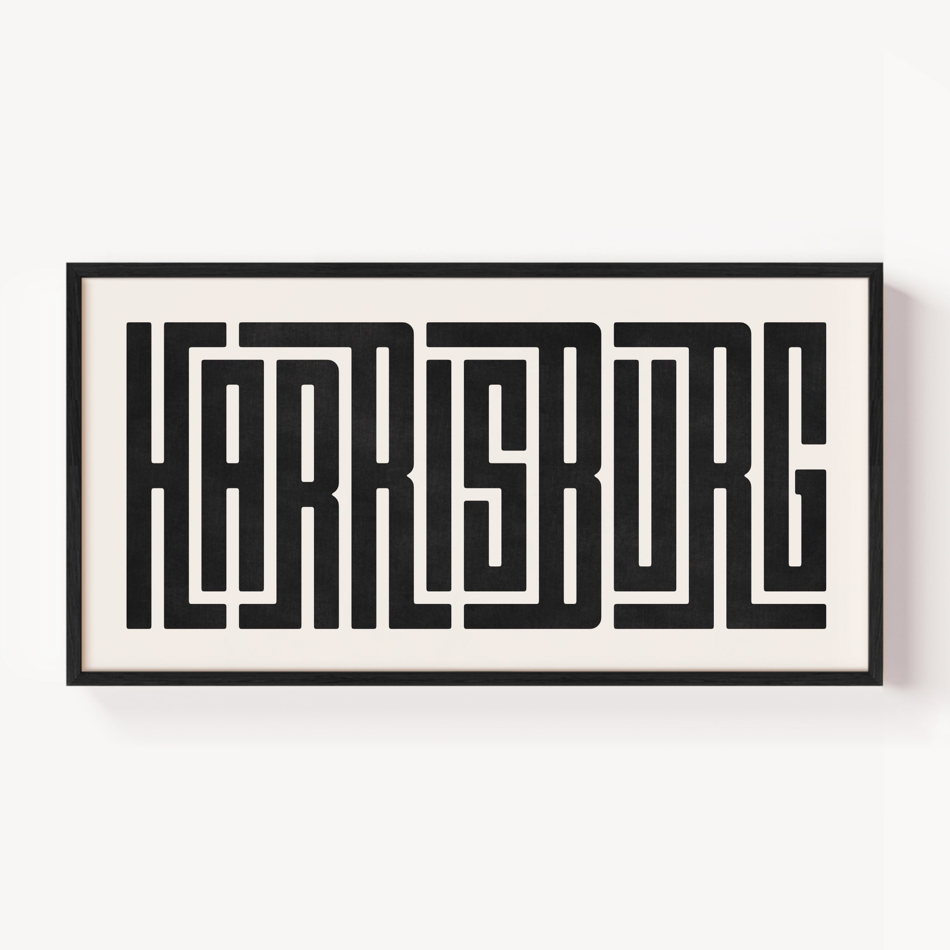 Modern Framed Harrisburg Art - Black Typography Design on White Background