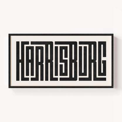 Modern Framed Harrisburg Art - Black Typography Design on White Background