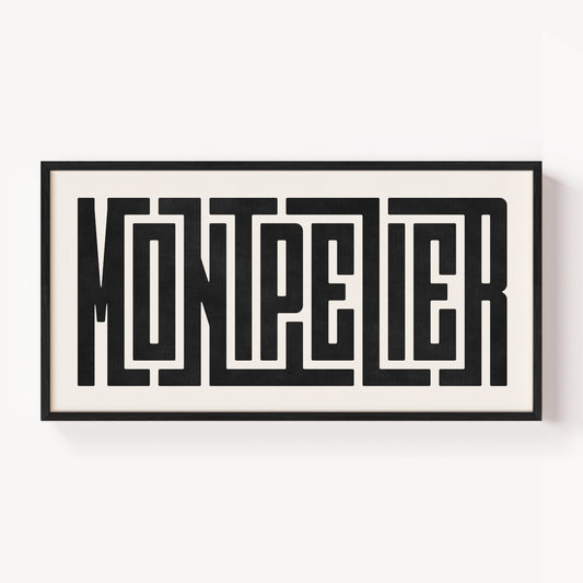 Modern Framed Montpelier Art - Black Typography Design on White Background