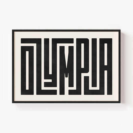 Modern Framed Olympia Art - Black Typography Design on White Background