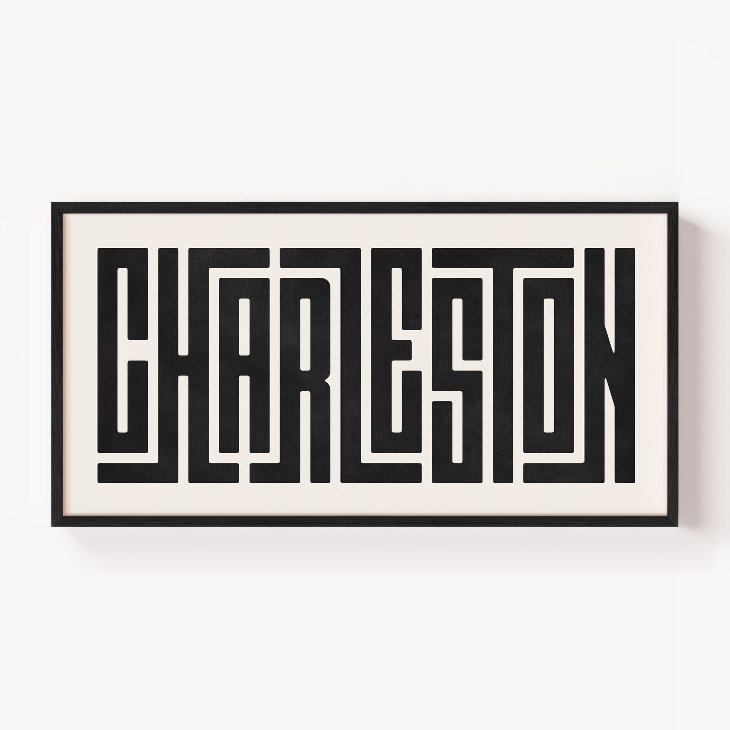 Modern Framed Charleston Art - Black Typography Design on White Background