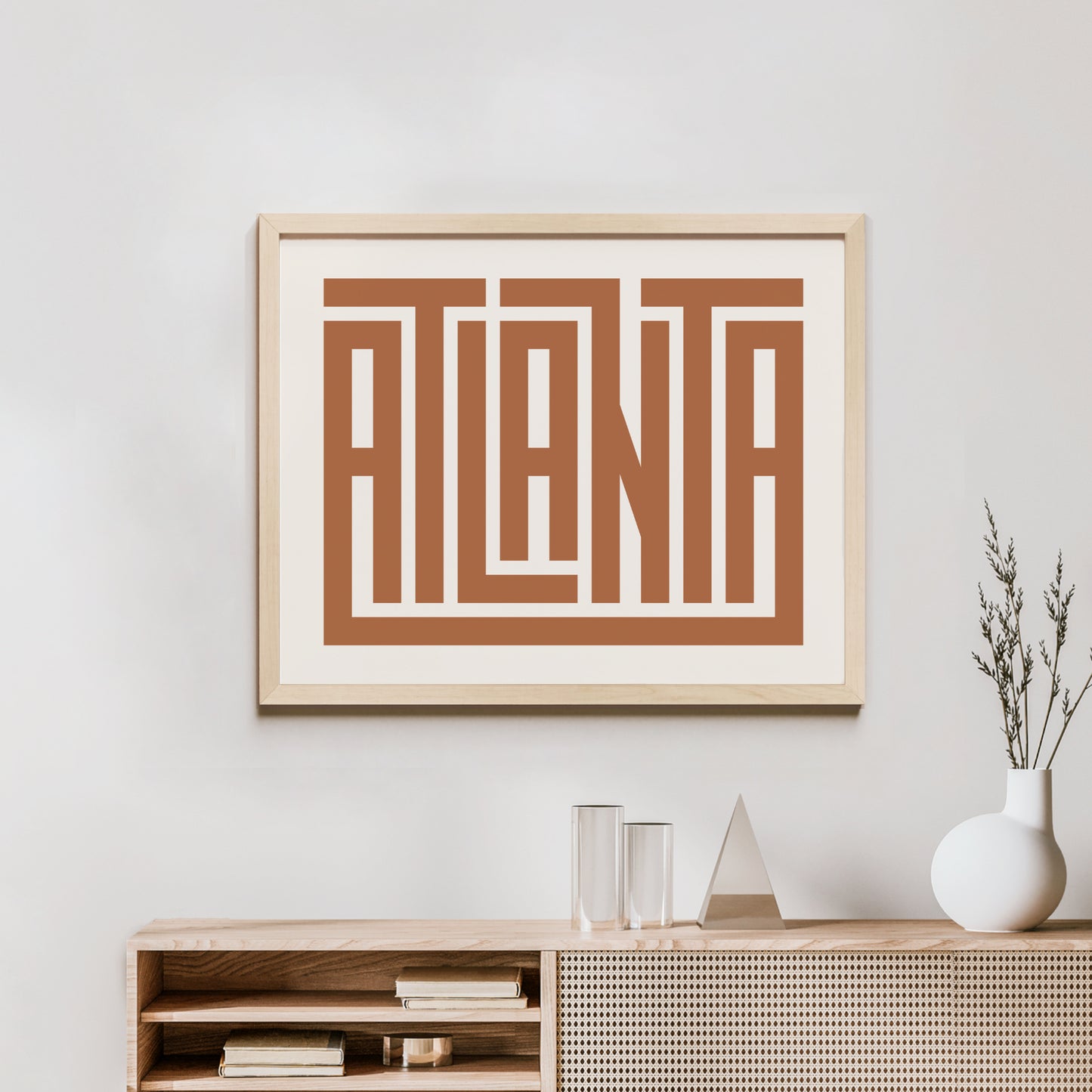 Minimalist Wood Framed Atlanta Wall Decor in Modern Styled Room