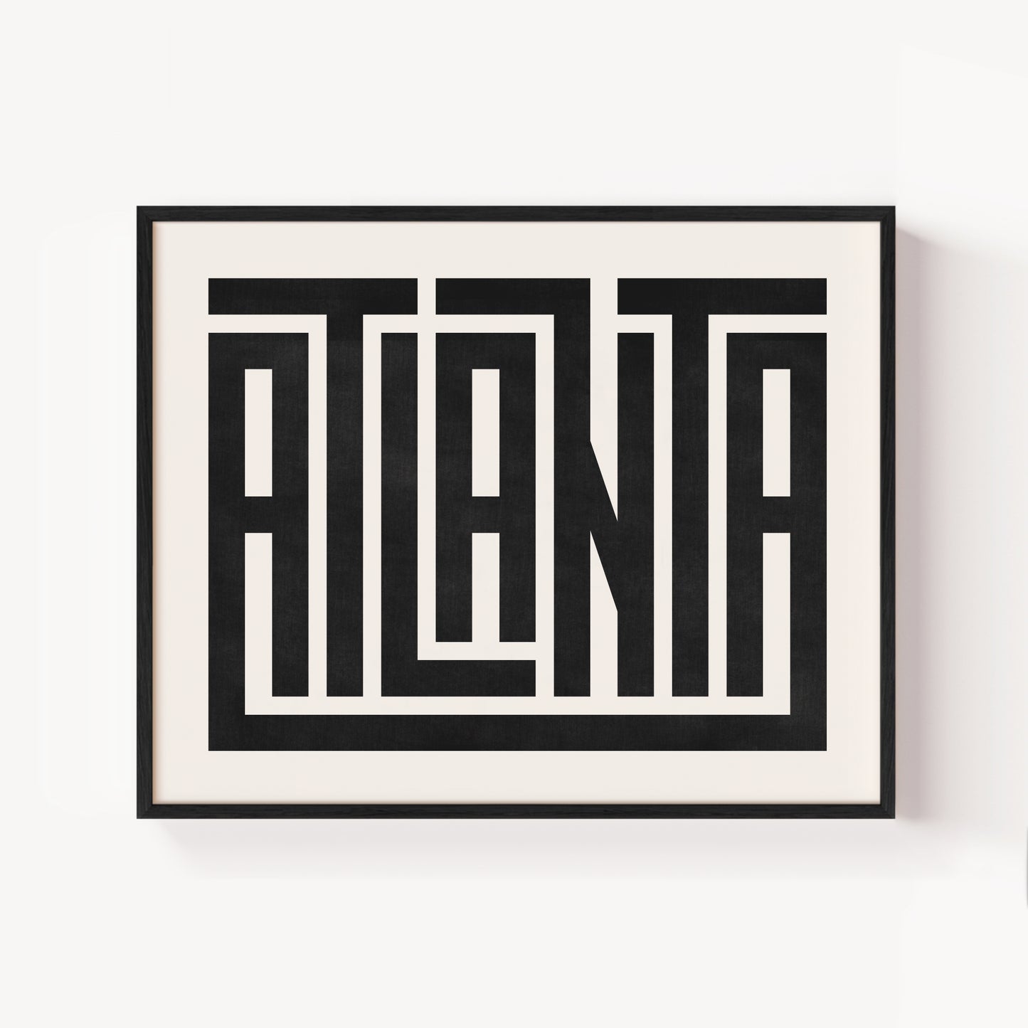 Modern Framed Atlanta Art - Black Typography Design on White Background