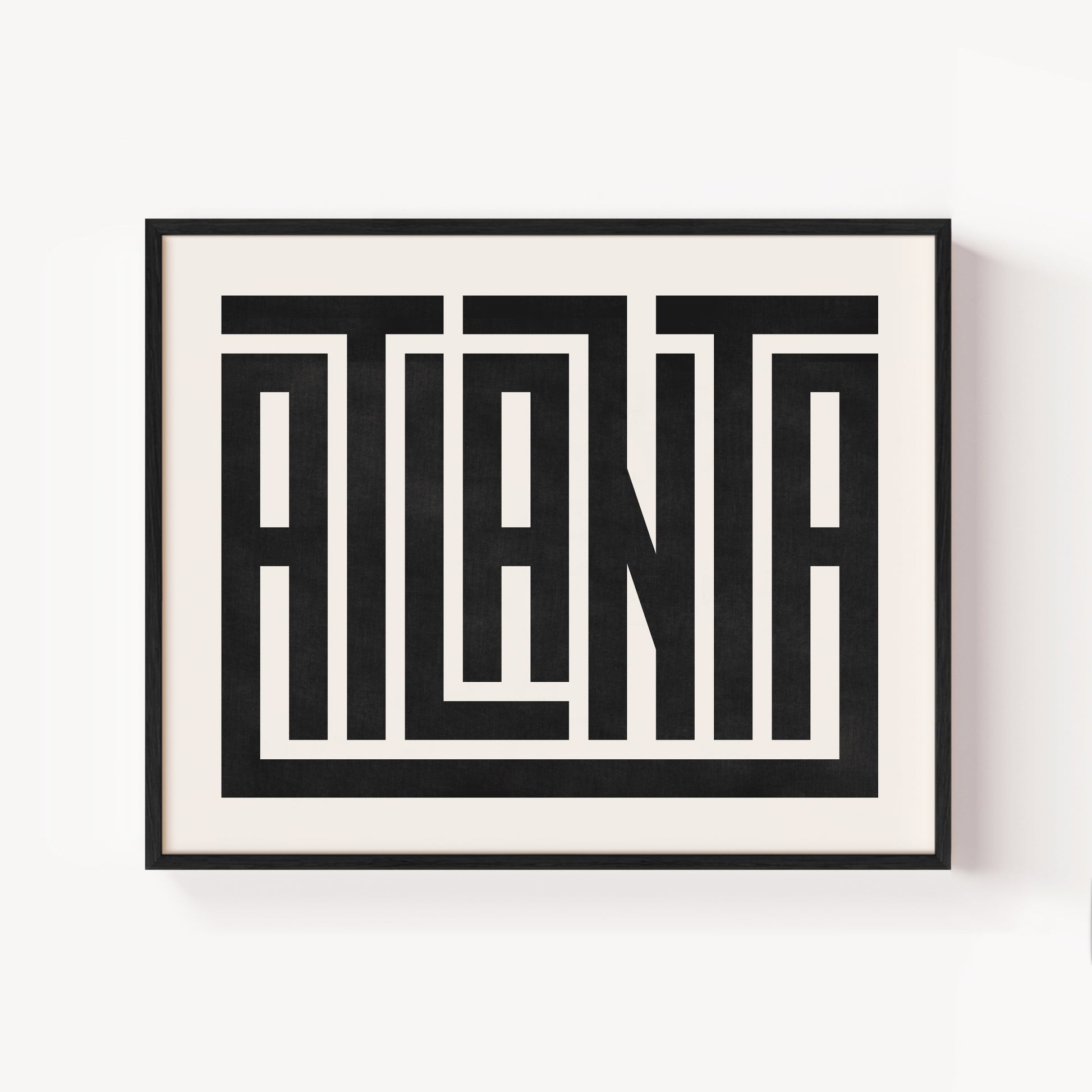 Modern Framed Atlanta Art - Black Typography Design on White Background