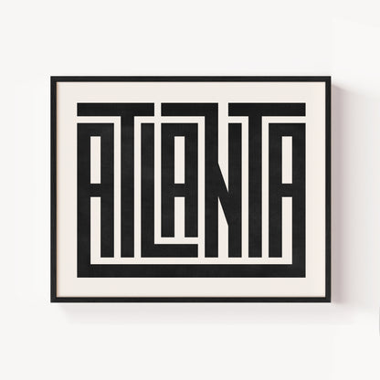 Modern Framed Atlanta Art - Black Typography Design on White Background