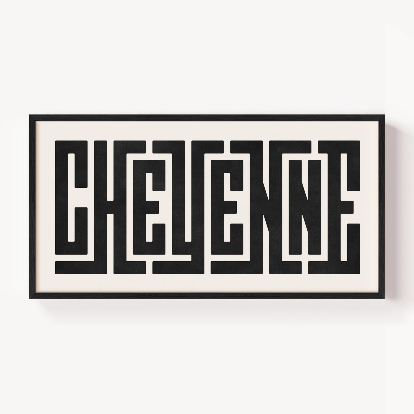 Modern Framed Cheyenne Art - Black Typography Design on White Background
