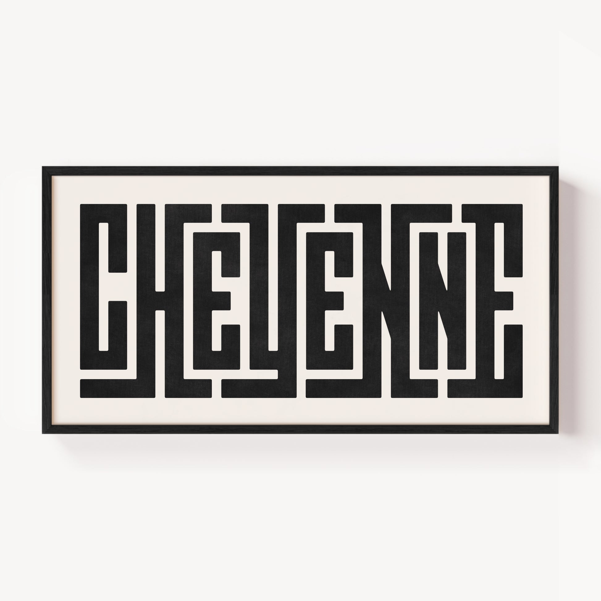Modern Framed Cheyenne Art - Black Typography Design on White Background