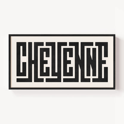 Modern Framed Cheyenne Art - Black Typography Design on White Background