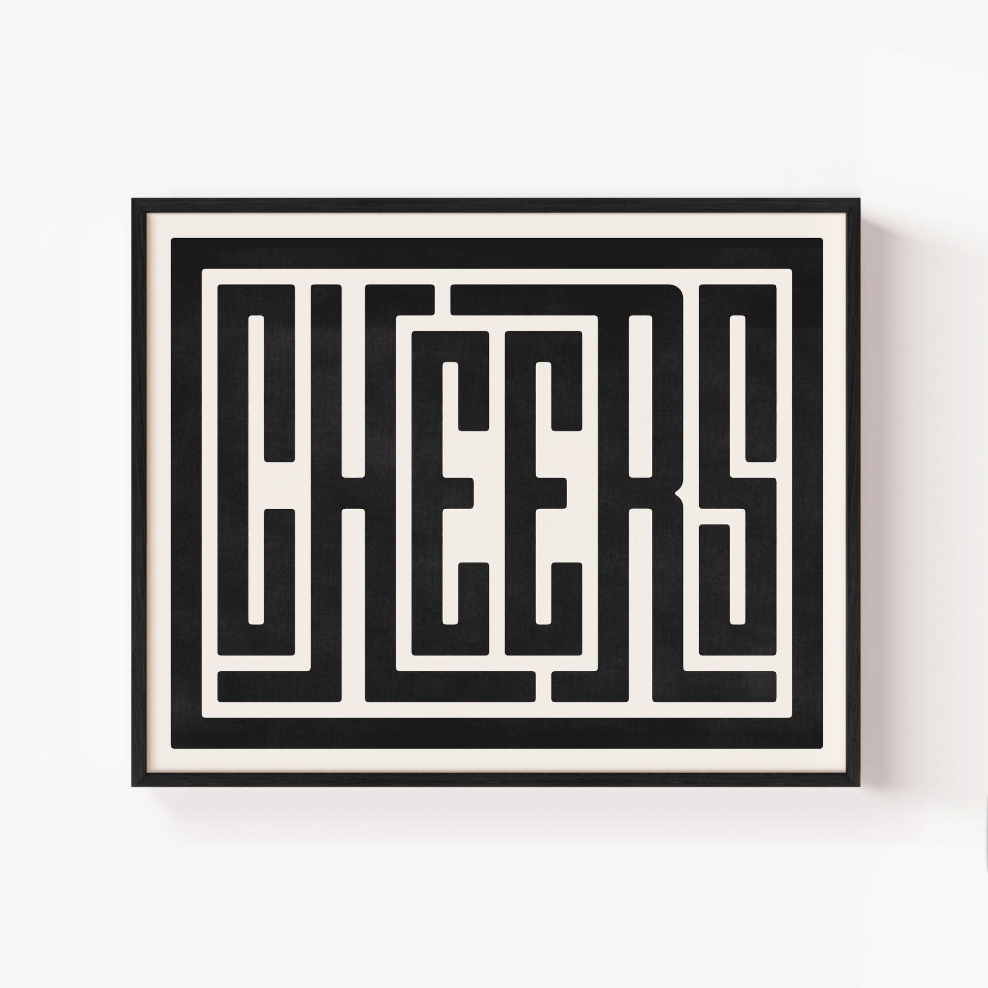 Modern Framed Cheers Art - Black Typography Design on White Background