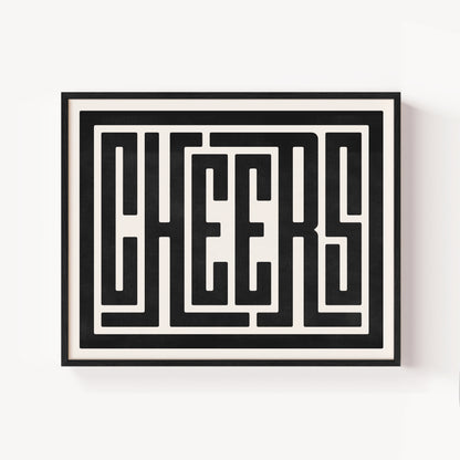 Modern Framed Cheers Art - Black Typography Design on White Background