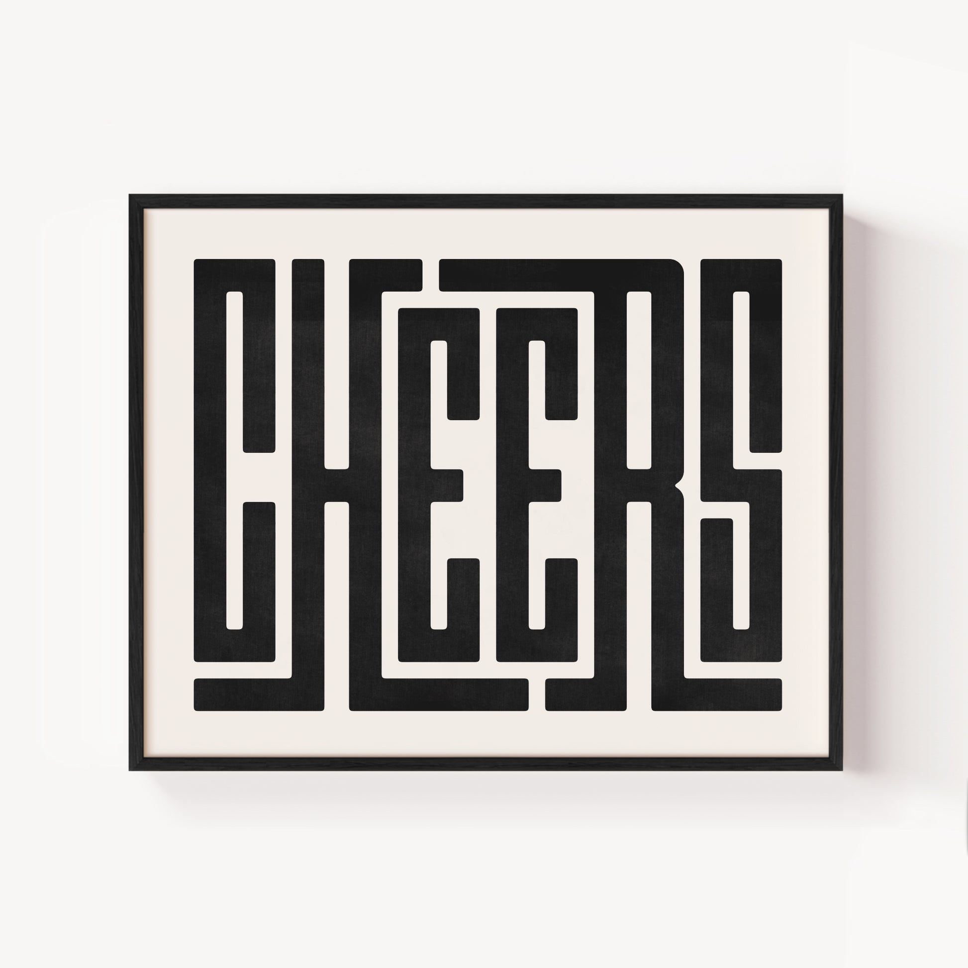 Modern Framed Cheers Art - Black Typography Design on White Background