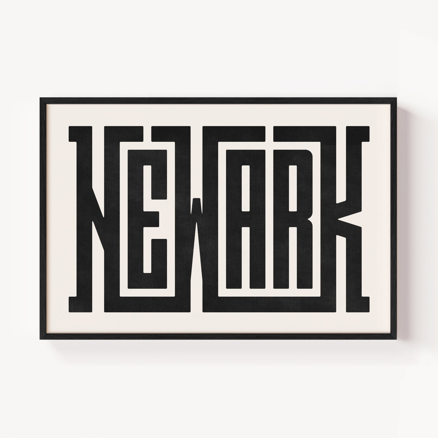 Modern Framed Newark Art - Black Typography Design on White Background