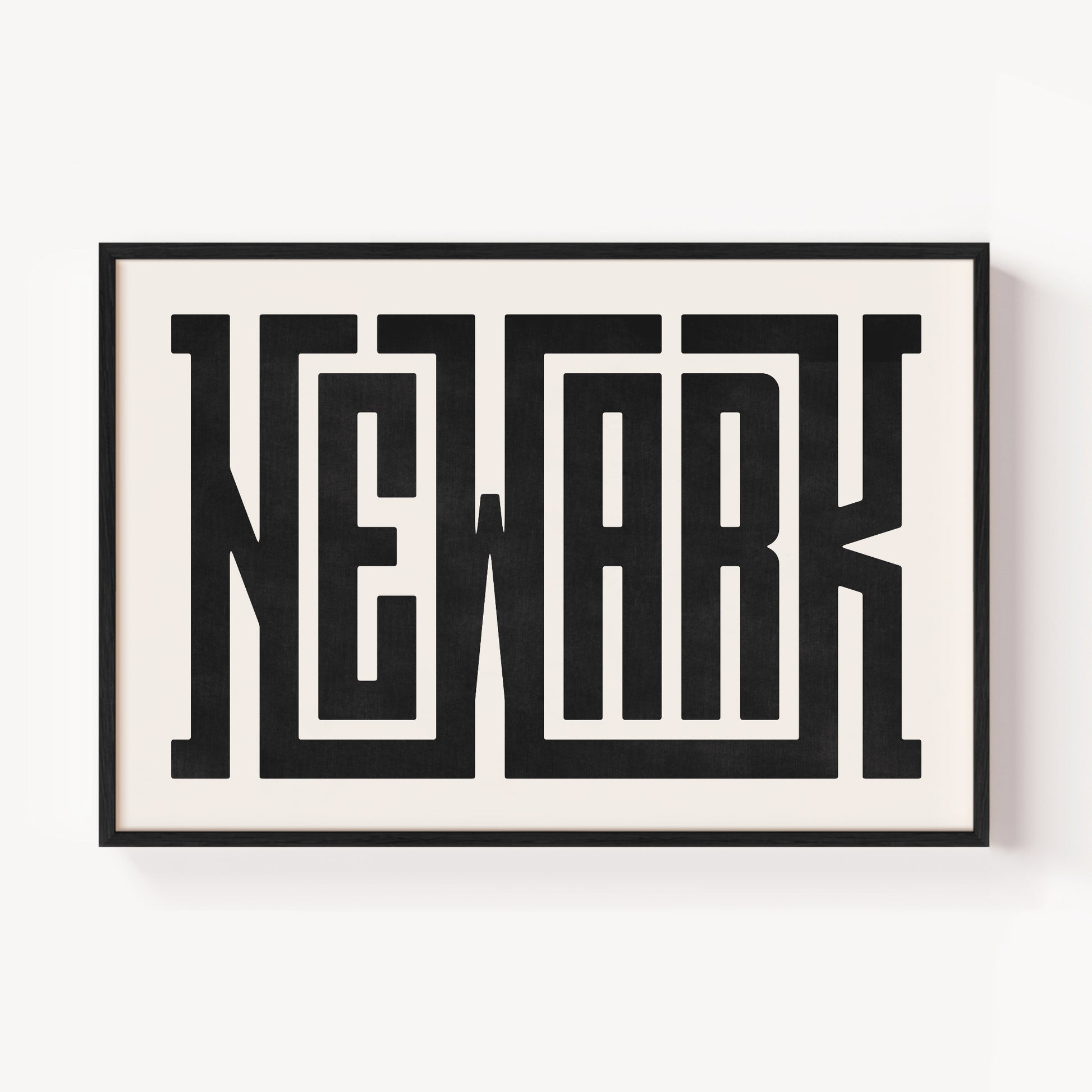 Modern Framed Newark Art - Black Typography Design on White Background