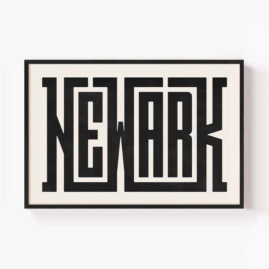 Modern Framed Newark Art - Black Typography Design on White Background