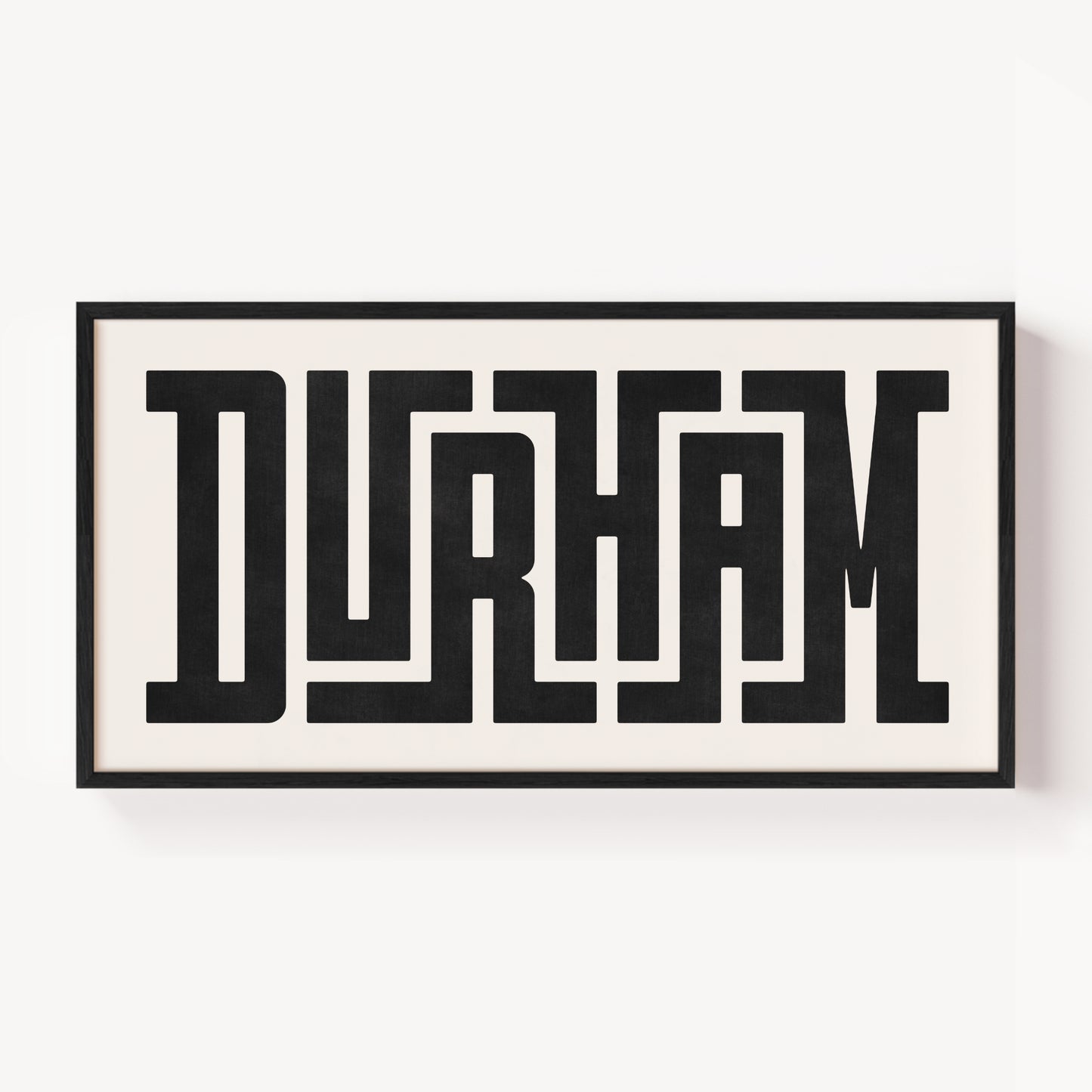 Modern Framed Durham Art - Black Typography Design on White Background