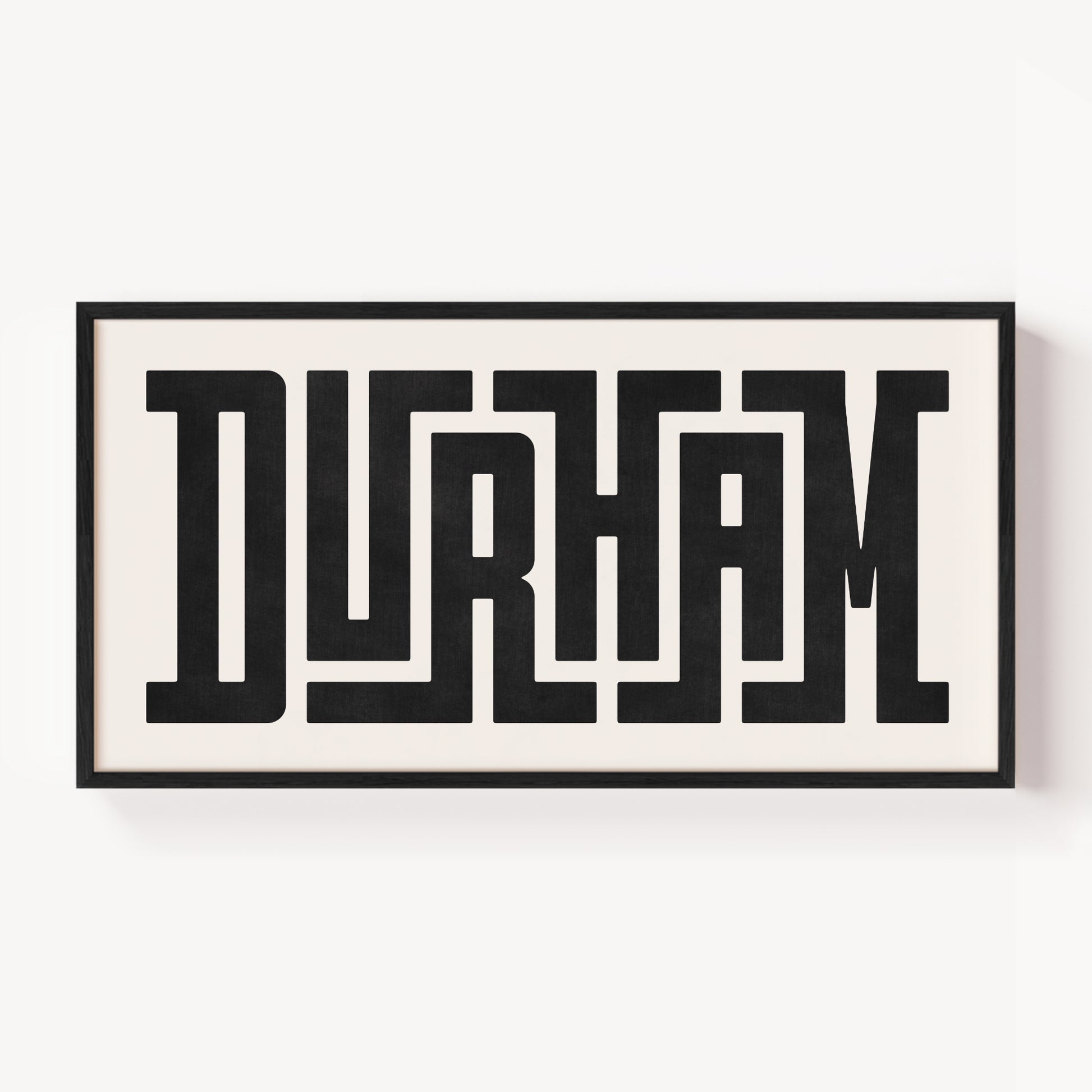 Modern Framed Durham Art - Black Typography Design on White Background