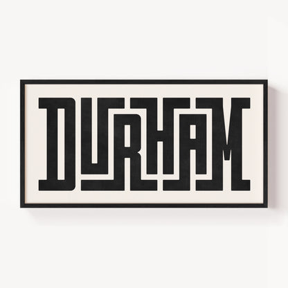 Modern Framed Durham Art - Black Typography Design on White Background