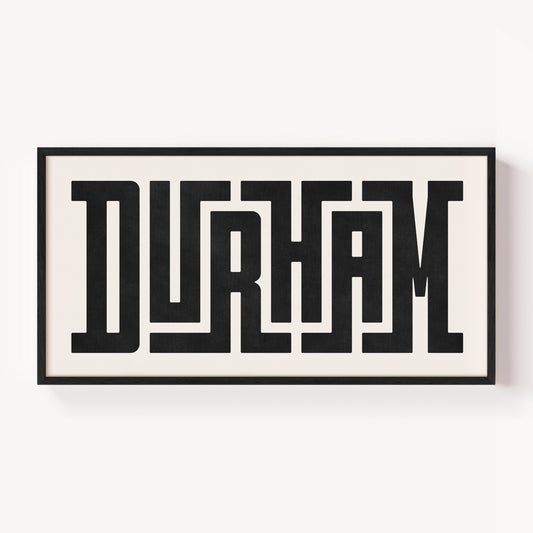 Modern Framed Durham Art - Black Typography Design on White Background