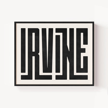 Modern Framed Irvine Art - Black Typography Design on White Background