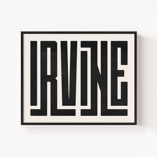 Modern Framed Irvine Art - Black Typography Design on White Background