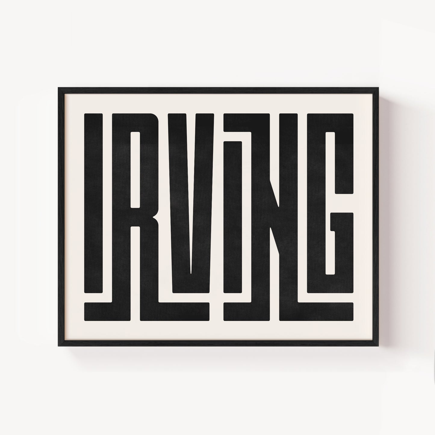 Modern Framed Irving Art - Black Typography Design on White Background