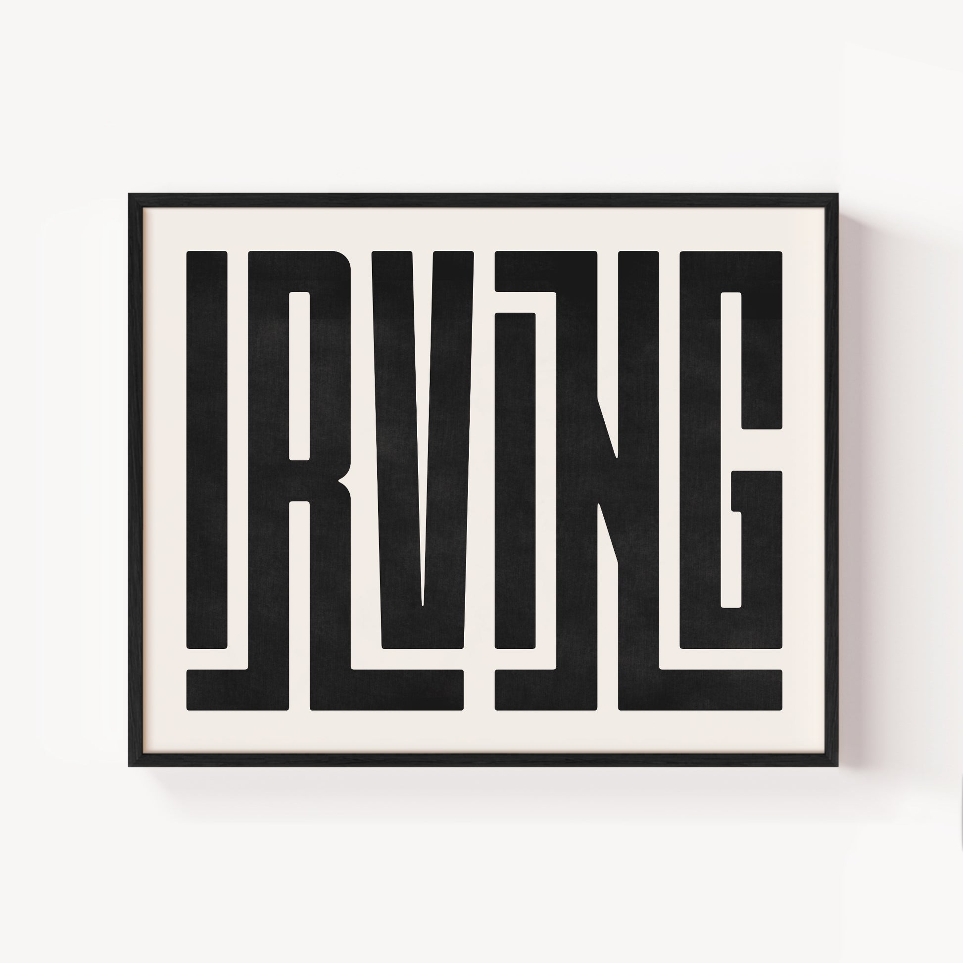 Modern Framed Irving Art - Black Typography Design on White Background