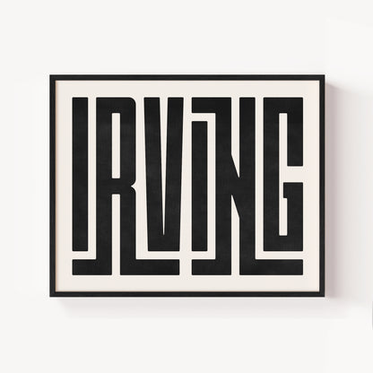 Modern Framed Irving Art - Black Typography Design on White Background
